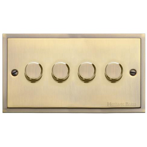 Elite Stepped Plate Range Antique Brass Switches & Sockets, S91 - 4 Gang Dimmer 400 watts(Compatible with halogen/ incandescent bulbs) by Heritage Brass By M-Marcus