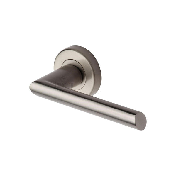 Mercury Zinc Door Handle on Round Rose by M Marcus - Heritage Brass