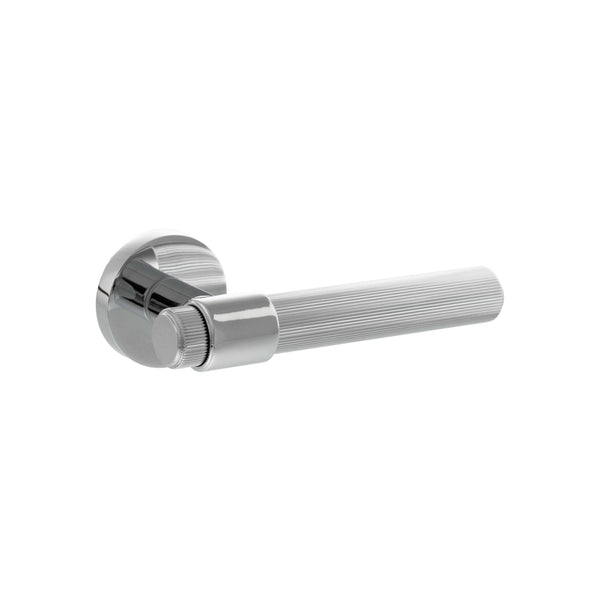 Senza Pari Fasana Linear Knurled Lever Door Handle on Minimal Round Rose by Atlantic Hardware