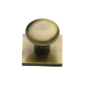 Victorian Round Cabinet Knob with Square Backplate by M Marcus - Heritage Brass
