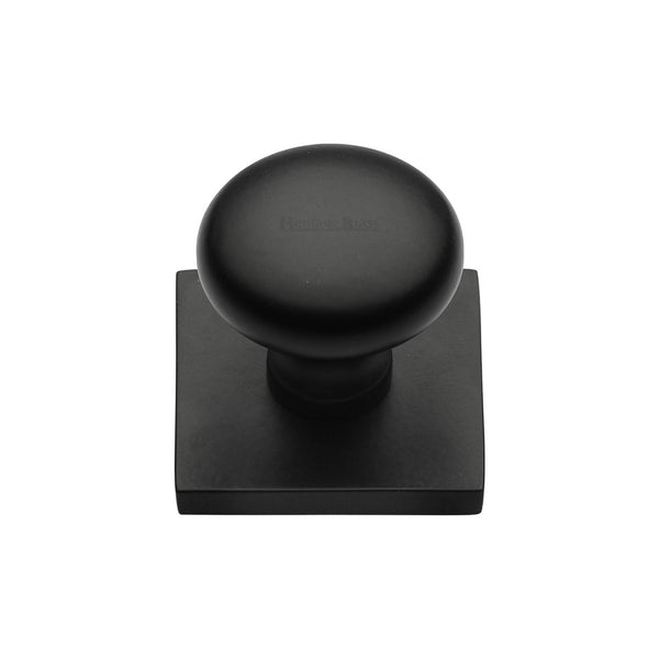 Victorian Round Cabinet Knob with Square Backplate by M Marcus - Heritage Brass