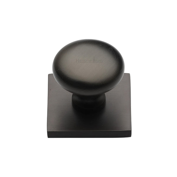 Victorian Round Cabinet Knob with Square Backplate by M Marcus - Heritage Brass