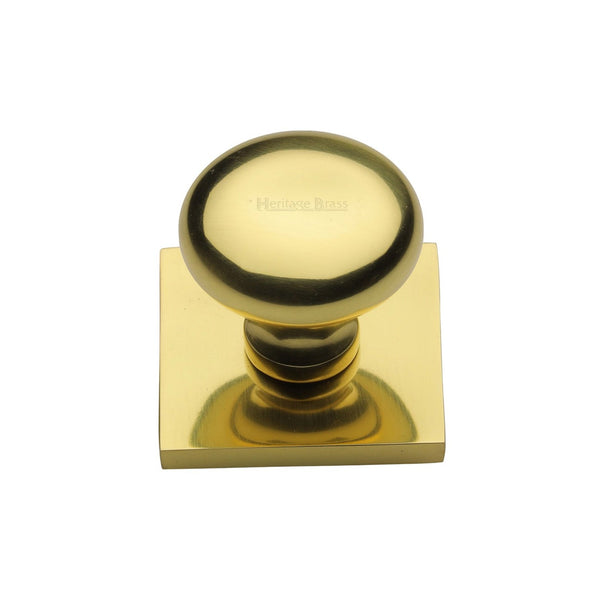 Victorian Round Cabinet Knob with Square Backplate by M Marcus - Heritage Brass