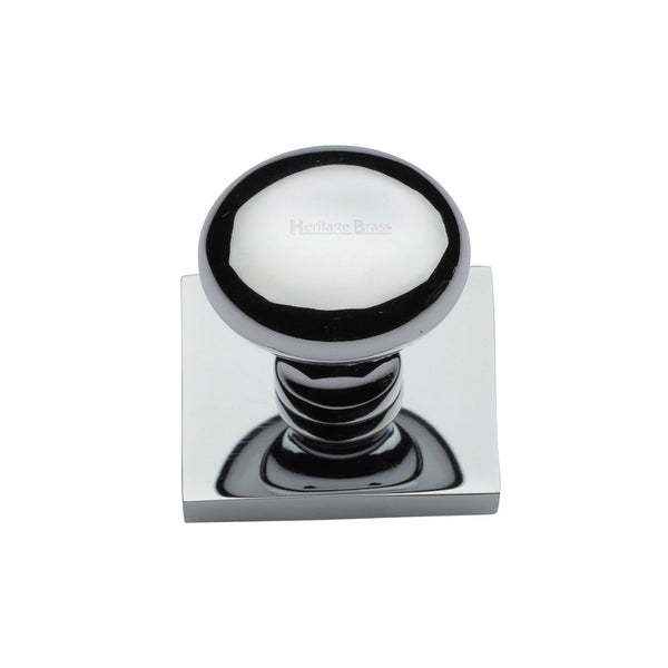 Victorian Round Cabinet Knob with Square Backplate by M Marcus - Heritage Brass