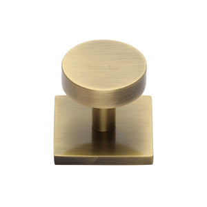 Disc Cabinet Knob With Square Backplate by M Marcus - Heritage Brass