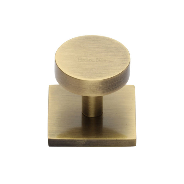 Disc Cabinet Knob With Square Backplate by M Marcus - Heritage Brass