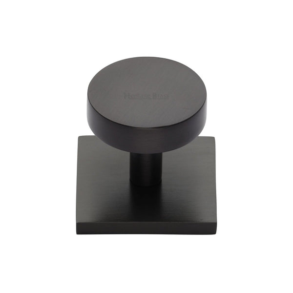 Disc Cabinet Knob With Square Backplate by M Marcus - Heritage Brass
