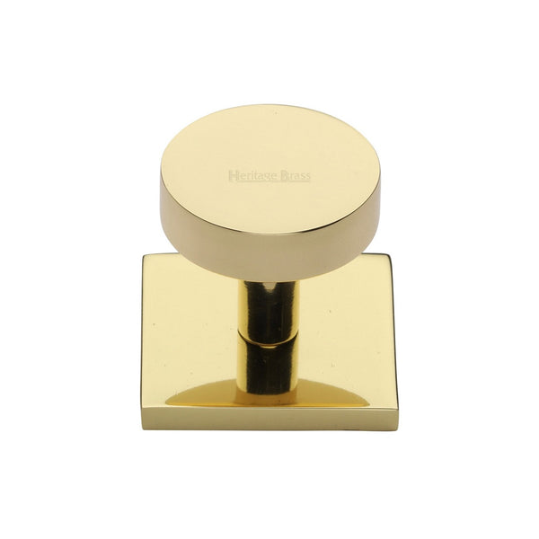 Disc Cabinet Knob With Square Backplate by M Marcus - Heritage Brass