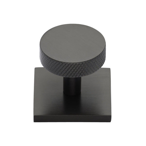 Knurled Disc Cabinet Knob with Square Backplate by M Marcus - Heritage Brass