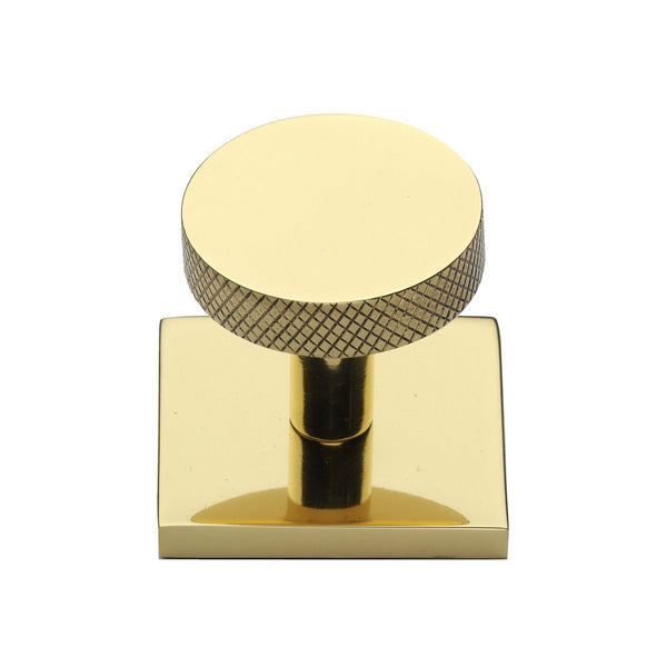Knurled Disc Cabinet Knob with Square Backplate by M Marcus - Heritage Brass