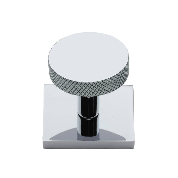 Knurled Disc Cabinet Knob with Square Backplate by M Marcus - Heritage Brass