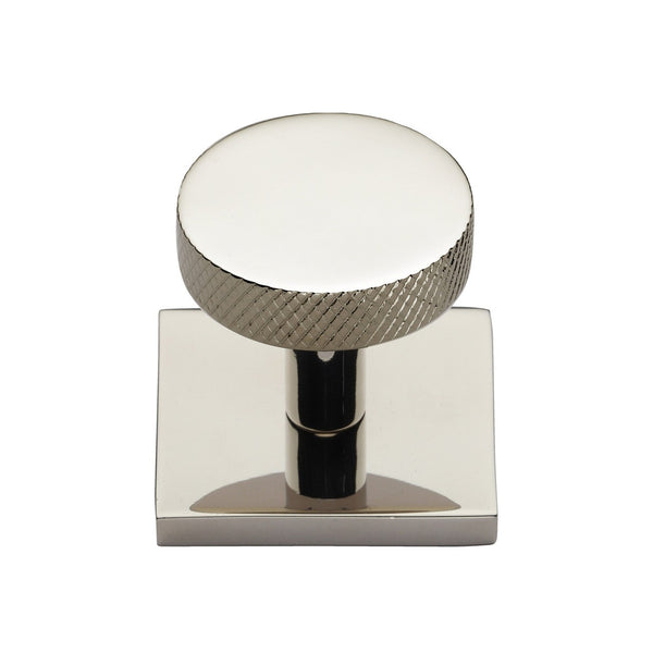 Knurled Disc Cabinet Knob with Square Backplate by M Marcus - Heritage Brass