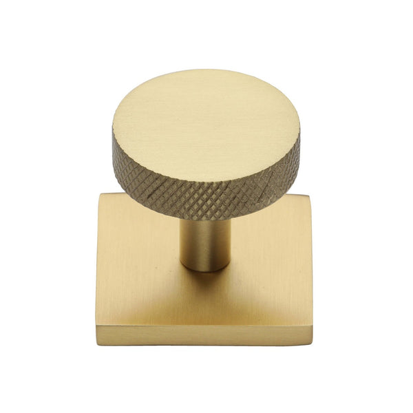 Knurled Disc Cabinet Knob with Square Backplate by M Marcus - Heritage Brass