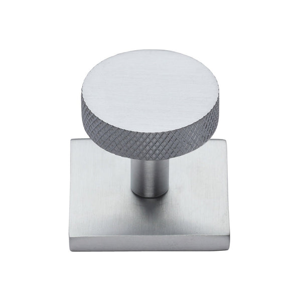 Knurled Disc Cabinet Knob with Square Backplate by M Marcus - Heritage Brass