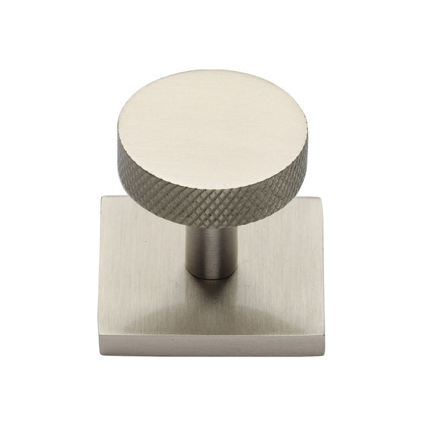 Knurled Disc Cabinet Knob with Square Backplate by M Marcus - Heritage Brass