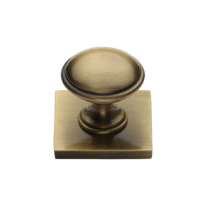 Domed Cabinet Knob with Square Backplate by M Marcus - Heritage Brass