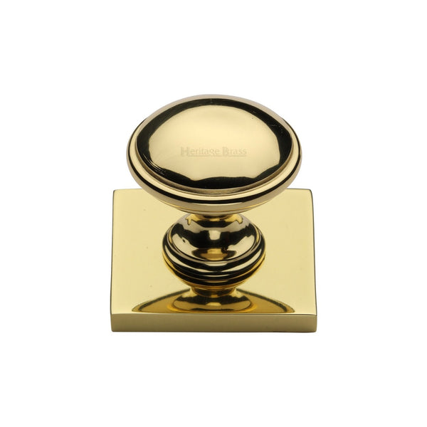 Domed Cabinet Knob with Square Backplate by M Marcus - Heritage Brass