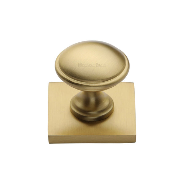 Domed Cabinet Knob with Square Backplate by M Marcus - Heritage Brass