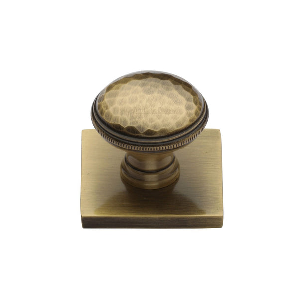 Diamond Cut Cabinet Knob with Square Backplate by M Marcus - Heritage Brass