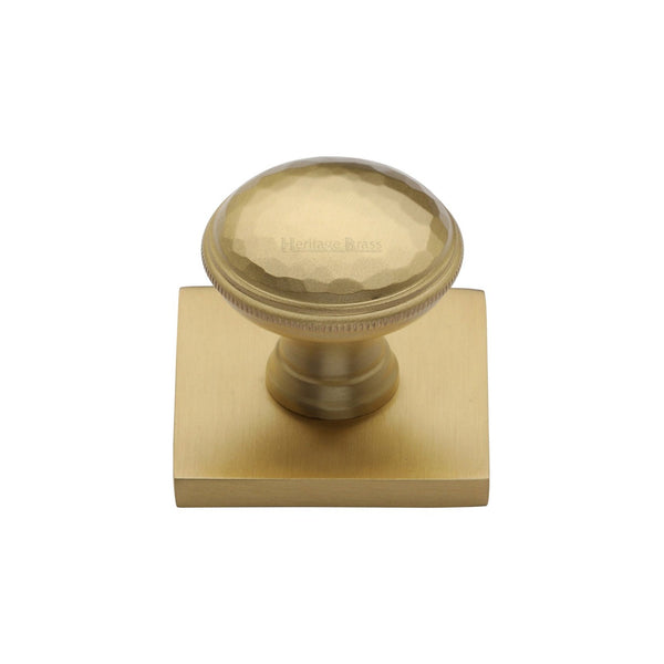 Diamond Cut Cabinet Knob with Square Backplate by M Marcus - Heritage Brass