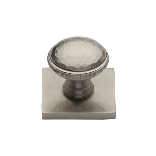 Diamond Cut Cabinet Knob with Square Backplate by M Marcus - Heritage Brass