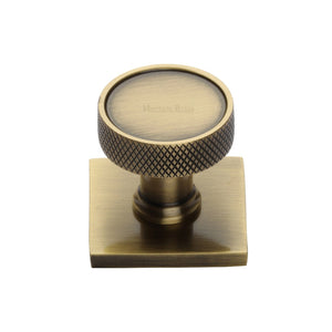 Florence Knurled Cabinet Knob with Square Backplate by M Marcus - Heritage Brass