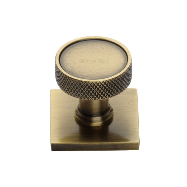 Florence Knurled Cabinet Knob with Square Backplate by M Marcus - Heritage Brass