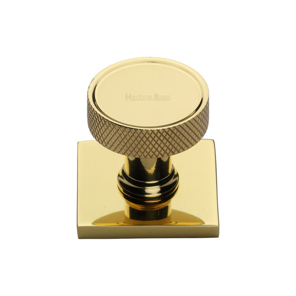 Florence Knurled Cabinet Knob with Square Backplate by M Marcus - Heritage Brass