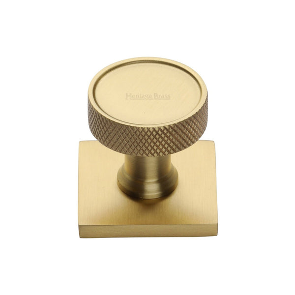 Florence Knurled Cabinet Knob with Square Backplate by M Marcus - Heritage Brass