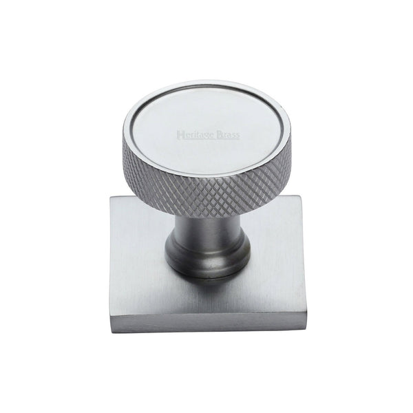 Florence Knurled Cabinet Knob with Square Backplate by M Marcus - Heritage Brass
