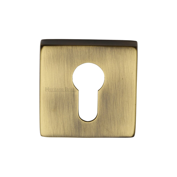 M Marcus - Heritage Brass, Euro Profile Cylinder Escutcheon Square - SQ5004, Escutcheons & Privacy Thumbturns, Escutcheons