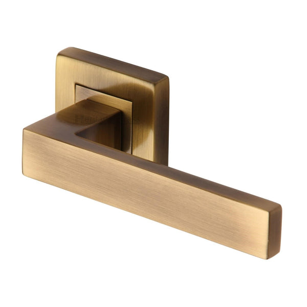 M Marcus - Heritage Brass, Delta Sq Door Handle on Square Rose, Door Handles, Door Handles on Square Rose