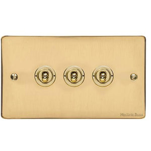 Elite Flat Plate Range Polished Brass Switches & Sockets, T01 - 3 Gang Toggle Switch by Heritage Brass By M-Marcus