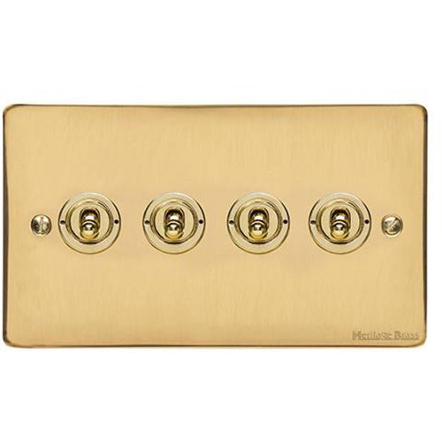 Elite Flat Plate Range Polished Brass Switches & Sockets, T01 - 4 Gang Toggle Switch by Heritage Brass By M-Marcus