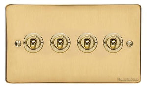 Heritage Brass Electrical, Elite Flat Plate Range - Polished Brass - 4 Gang Dolly Switch, 4 Gang Dolly Switch, 20 Amp 2 Way Dolly Switches, 4 Gang Dolly Switch