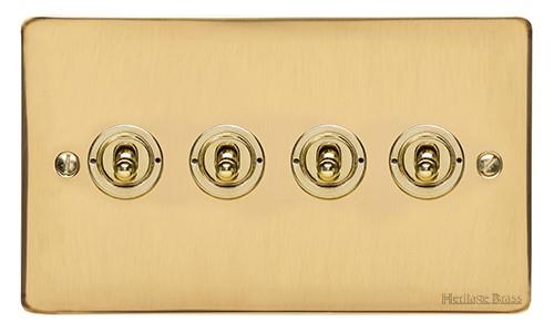 Elite Flat Plate Range - Polished Brass - 4 Gang Dolly Switch