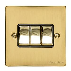 Elite Flat Plate Range - Polished Brass - 3 Gang Switch (10 Amp)