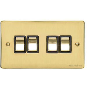 Elite Flat Plate Range Polished Brass Switches & Sockets, T01 - 4 Gang Rocker Switch by Heritage Brass By M-Marcus