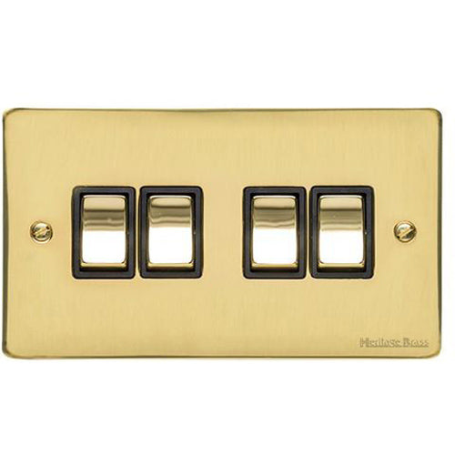 Elite Flat Plate Range Polished Brass Switches & Sockets, T01 - 4 Gang Rocker Switch by Heritage Brass By M-Marcus