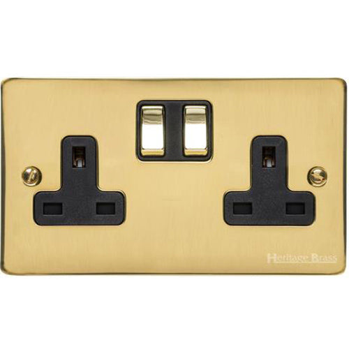 Elite Flat Plate Range Polished Brass Switches & Sockets, T01 - Double Socket (13 Amp) by Heritage Brass By M-Marcus