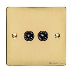 Heritage Brass Electrical, Elite Flat Plate Range - Polished Brass - 2 Gang TV Coaxial Socket, 2 Gang TV Coaxial Socket, 2 Gang TV Coaxial Socket, TV and Satellite Sockets