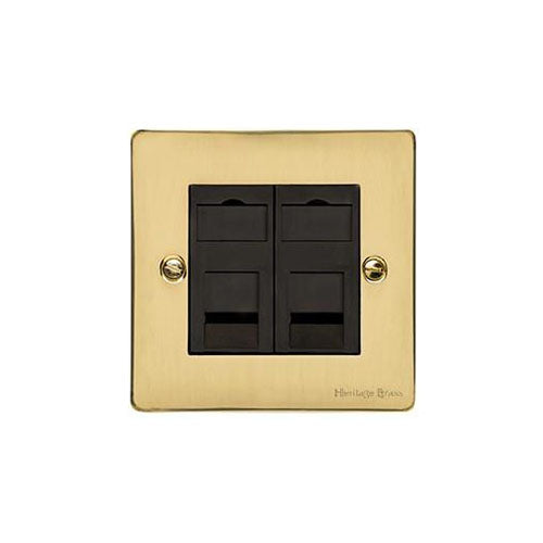 Elite Flat Plate Range Polished Brass Switches & Sockets, T01 - 2 Gang RJ45 by Heritage Brass By M-Marcus