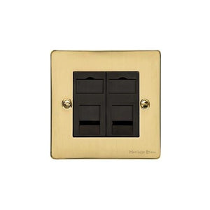 Elite Flat Plate Range Polished Brass Switches & Sockets, T01 - 2 Gang RJ45 by Heritage Brass By M-Marcus