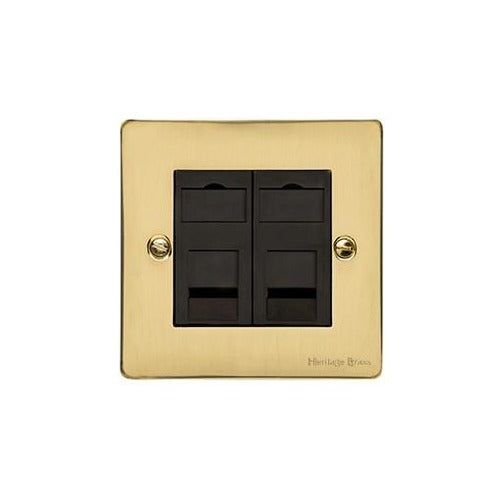 Elite Flat Plate Range Polished Brass Switches & Sockets, T01 - 2 Gang RJ45 by Heritage Brass By M-Marcus