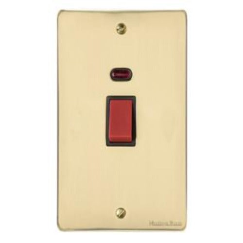 Elite Flat Plate Range Polished Brass Switches & Sockets, T01 - 45A DP Cooker Switch with Neon (tall plate) by Heritage Brass By M-Marcus