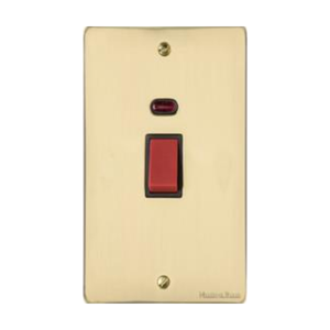 Elite Flat Plate Range Polished Brass Switches & Sockets, T01 - 45A DP Cooker Switch with Neon (tall plate) by Heritage Brass By M-Marcus