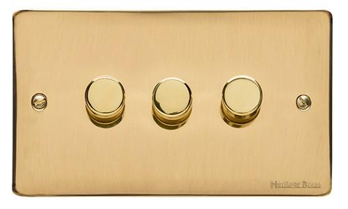 Heritage Brass Electrical, Elite Flat Plate Range - Polished Brass - 3 Gang Dimmer (250 watts), 3 Gang Dimmer (250 watts), 2 Way Push On/Off Dimmer Switches, 3 Gang Dimmer (250 watts)