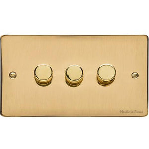 Elite Flat Plate Range Polished Brass Switches & Sockets, T01 - 3 Gang Dimmer 400 watts (Compatible with halogen/ incandescent bulbs) by Heritage Brass By M-Marcus