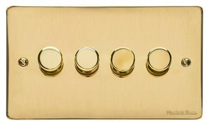 Heritage Brass Electrical, Elite Flat Plate Range - Polished Brass - 4 Gang Dimmer (250 watts), 4 Gang Dimmer (250 watts), 2 Way Push On/Off Dimmer Switches, 4 Gang Dimmer (250 watts)