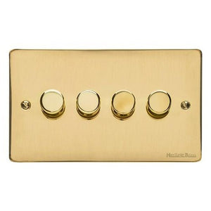 Elite Flat Plate Range Polished Brass Switches & Sockets, T01 - 4 Gang TED Dimmer (Compatible with LED Lamps) by Heritage Brass By M-Marcus